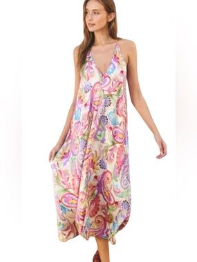 INTO THE BLUE Pastel Paisley V-Neck Maxi Dress - Multicolor LARGE
